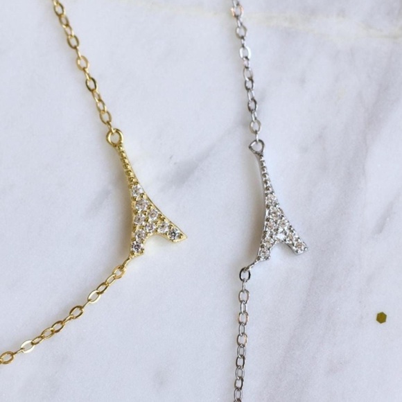 925 Sterling Silver Gold plated Eiffel Tower Pendant Necklace - Picture 2 of 7